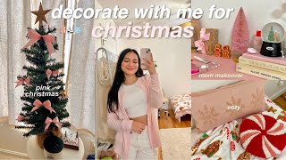 DECORATING MY ROOM FOR CHRISTMAS 2023 🩰⛸️❄️ pink christmas decor haul room makeover [upl. by Ynohtona361]