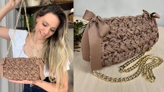 Clutch de crochê com fita de malha Bolsa em ponto fantasia Ribbon bag crochet [upl. by Nneb]