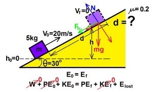 Physics 9 Conservation of Energy 3 of 11 Moving Up An Incline Friction [upl. by Calendre]