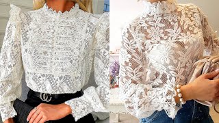 Stylish Classy Laces White Topsshirt design for girls  Party wear Laces Top blouse design2024 [upl. by Akirdnuhs]