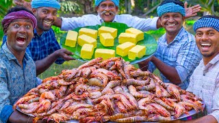 BUTTER GARLIC PRAWNS  Shrimp Roast with Butter  Spicy Prawn Recipe Cooking in Village [upl. by Wesa]