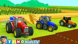 Tractor for Kids Plowing Stuck in Mud  Farm Tractor Uses for Children [upl. by Kathye]