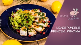 LIGNJE PUNJENE PIRINCEM I KRACIMA  Remek Jelo 2020 STUFFED SQUID TRADITIONAL RECIPE CALAMARI [upl. by Ykcor425]