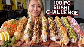 100 PIECE SUSHI CHALLENGE at Aburi Sushi in Buena Park CA RainaisCrazy [upl. by Acinyt]