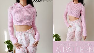 How to Crochet Cropped Hoodie  Pattern amp Tutorial DIY [upl. by Romelda]