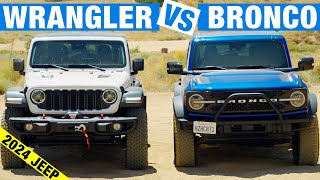 2024 Jeep Wrangler vs Ford Bronco Comparison Test  OffRoad Capability Interior Overview amp More [upl. by Maryn]