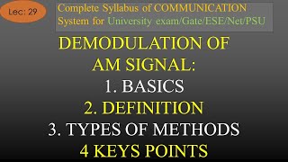 Demodulation of AM Signal  Basics Definition Types Key Points  Com Sys  R K Classes  Lec29 [upl. by Aniale]