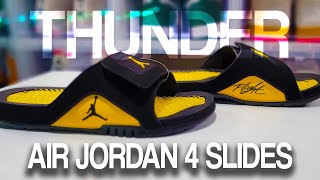 Air Jordan 4 Hydro Slides quotThunderquot 2023 Official Review 4K [upl. by Hurless]