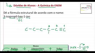 Dê a fórmula estrutural de acordo com o nome 3isopropilhex1ino [upl. by Anidal899]