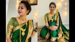 नऊवारी saree makeup look  bridal makeup  घरीच makeup कसा करायचा [upl. by Laucsap889]