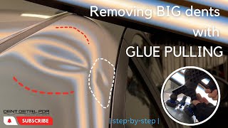 How to remove BIG dents with glue  step by step repair  Paintless Dent Removal  PDR dent repair [upl. by Yerag]