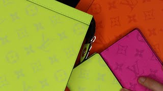 UNBOXING Louis Vuitton Taigarama Neon Yellow Pochette Voyage MM amp Pocket Organizer 2023 [upl. by Nehtan]