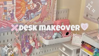 Aesthetic desk makeover 🤍🎀  stationary organization cute pintresty desk makeover [upl. by Castora]