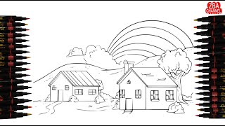 Belajar Menggambar dan Mewarnai Gambar Pemandangan Gunung dan Pelangi [upl. by Aicatsana]
