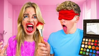 BLIND Folded Makeup Challenge [upl. by Atinev388]