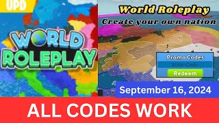 All Codes Work World Roleplay ROBLOX September 16 2024 [upl. by Henryson]