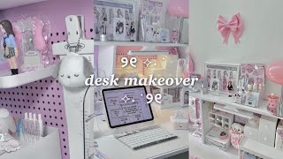 Chill night desk makeover  decorating my desk 2024 🎀 pink cozy aesthetic ୨୧♡ lots of stationery [upl. by Cacia943]