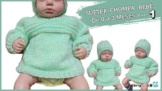 Ropas para bebes recien nacidos a 3 Meses – Jersey Chaqueta Dos agujas PALITOS para bebé con Patron [upl. by Yelsiap]