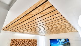 How To Make A Wood Slat Ceiling [upl. by Amlev]