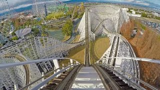 White Cyclone Wooden Roller Coaster Front Seat POV Nagashima Spaland Japan 60FPS [upl. by Attlee665]