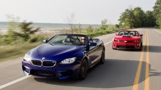 2013 Chevrolet Camaro ZL1 Convertible vs 2012 BMW M6 Convertible  Comparison Test  CAR and DRIVER [upl. by Llewxam]