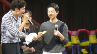 160611 Song Joongki FM in HK  Eating Durian  Feeding Kwangsoo [upl. by Htebirol329]