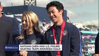 Figure skater Nathan Chen receives gold medal from 2022 Winter Olympics in Beijing [upl. by Acilegna]