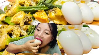 Chicken with lady fingers curry and Eggs boiled mukbang 😊 really good 💯😊 [upl. by Melessa]