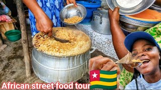 TRADITIONAL TOGOLESE GHANAIAN STREET FOOD TOUR AFLAO PART 2 [upl. by Atnoled901]