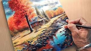 How to Draw an Autumn Riverside Acrylic Painting for Beginners 08 new acrylicpainting painting [upl. by Dosi]