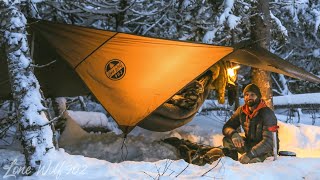 Camping In Snow Storm With Hammock Shelter [upl. by Narba555]