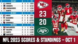 🔴 CHIEFS 2320 JETS  NFL SCORES amp STANDINGS TODAY  NFL 2023 RESULTS  OCT 1 [upl. by Elmajian]