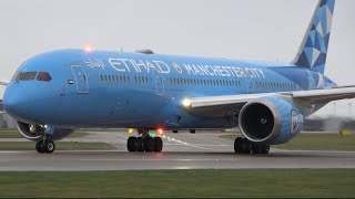 WORLD CHAMPIONS  ETIHAD B7879 MAN CITY LIVERY DEPARTS MANCHESTER AIRPORT 231223 ⚽️✈️ [upl. by Ycniuqal]