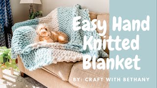 Easy DIY Hand Knit Blanket Tutorial with Chunky Yarn [upl. by Eiwoh413]