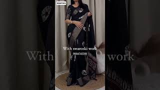 Black trending pure moss batik printed saree with savroski work trending sareedraping 988479287 [upl. by Attenyt630]