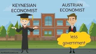 Austrian Economics and Keynesianism Keynesian Economics Explained in One Minute [upl. by Cirle]