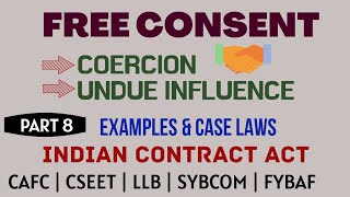 Free Consent  Coercion  Undue Influence  Free Consent  Indian Contract Act  In Hindi  Examples [upl. by Anelram]