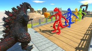 Shin Godzilla Barracks Death Run vs Colored Godzilla Skeleton  Animal Revolt Battle Simulator [upl. by Nogas]