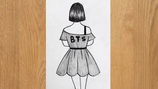 How to draw a bts girl easypencil sketch for beginnersbts girl drawingeasy bts drawing [upl. by Jemimah]