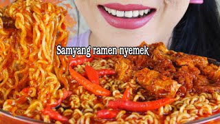 SAMYANG NYEMEK SUPER SPICY 🔥 MAKAN 3 BUNGKUS SAMYANG RAMEN  EATING SOUNDS [upl. by Otilrac]