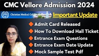 CMC Vellore Paramedical Admission 2024CMC Hall Ticket 2024 Download CMC Entrance Exam Questions [upl. by Nordin]