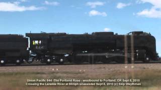 UP 844 at 80 mph quotThe Portland Rosequot Crossing the Laramie River [upl. by Lenette]