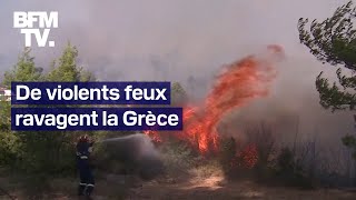 Les images des violents incendies qui frappent la Grèce [upl. by Leduar]