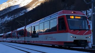 FRDE Trafic ferroviaireBahnverkehr MGB Matterhorn Gotthard Bahn BVZ Brig Visp Zermatt  TPS [upl. by Ushijima]