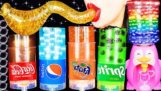 ASMR RAINBOW DRINKS BOBA TEA PUSH POP JELLY CANDY FROG EGGS BIRD GLASS 신기한 물 먹방 EATING SOUNDS [upl. by Annelise]