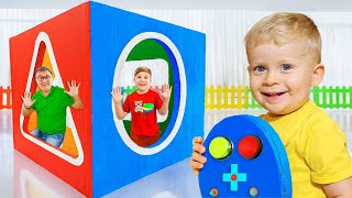 Oliver and Roma GIANT Sorter Cube Challenge  Shapes and Colors [upl. by Anawik]