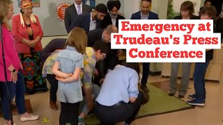 Trudeaus Press Conference Interrupted by Young Girls Sudden Collapse [upl. by Nuahsed]