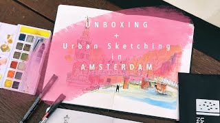 Unboxing  Derwent Line and Wash Sketching Set  Urban Sketching with Watercolor in Amsterdam  ASMR [upl. by Brianna664]