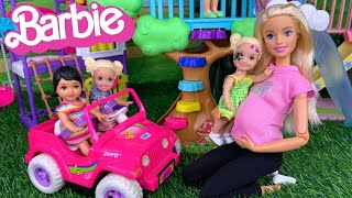 Barbie Doll Family Playground Playdate Routine [upl. by Donald]