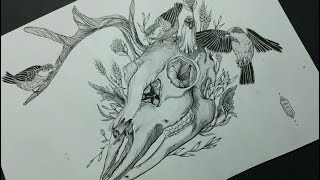 speed drawing deer skull and sparrows  lavinia moony [upl. by Aseek]